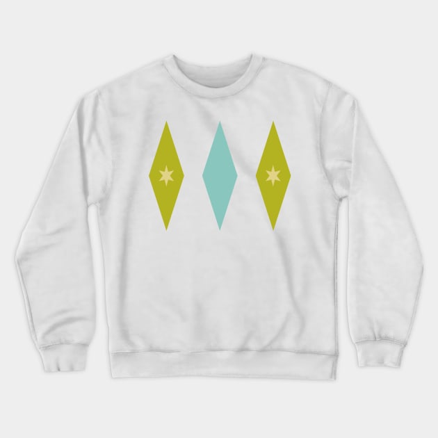 Retro Aqua Blue Avocado Green and Yellow Stars In Diamonds Crewneck Sweatshirt by OrchardBerry